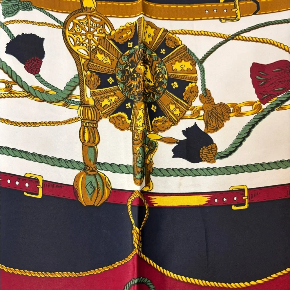 Gold and Blue Ornate Silk Scarf